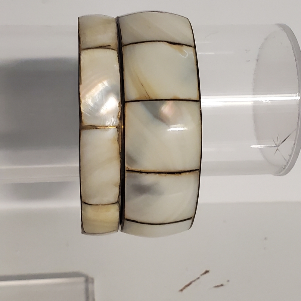 Vintage brass & mother of pearl bracelets, made in India, 8" brass bracelets